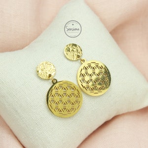 Flower of Life Stud Earrings Stainless Steel Gold Flower of Life