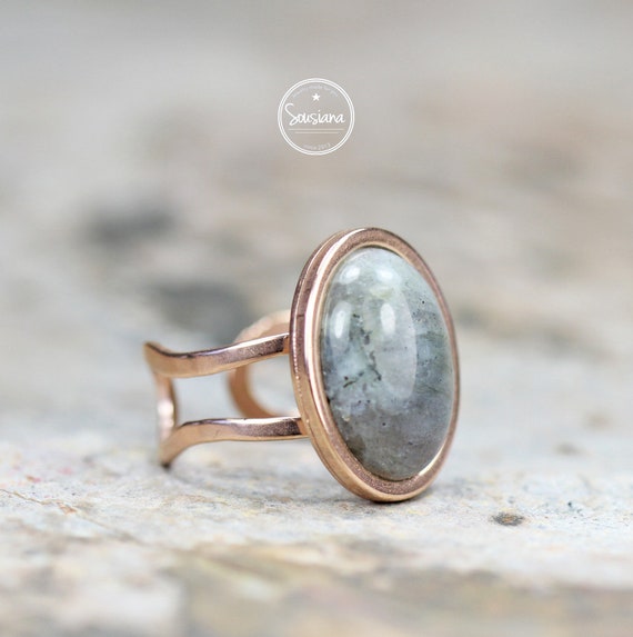 Ring Labradorit Edelstahl rosegold Ring offen Statement Ring
