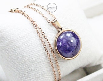 Necklace Amethyst stainless steel rose gold link chain Amethyst chain
