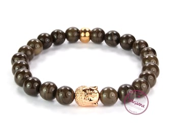 Bracelet coffee jasper Buddha rosegold gemstones