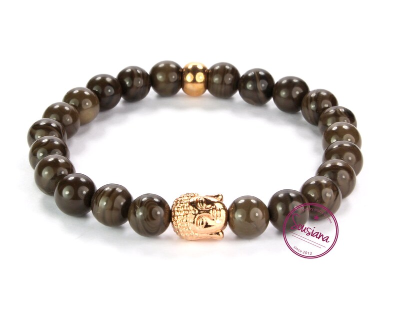 Armband Kaffeejaspis Buddha rosegold Edelsteine Bild 1