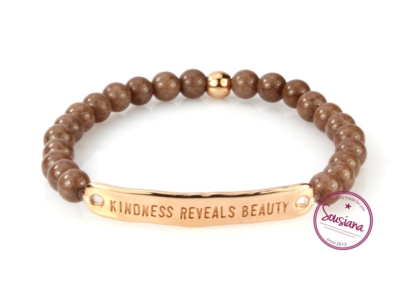 Bracelet gemstones jade rose gold brown image 1