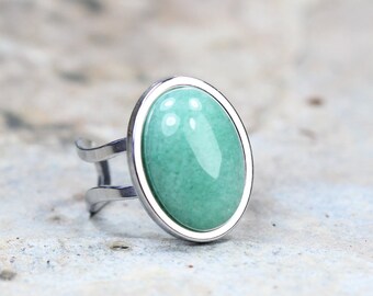 Ring Aventurine stainless steel ring open statement ring gemstone ring green