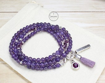 Bettelkette Edelsteine Amethyst antiksilber Lange Edelsteinkette lila