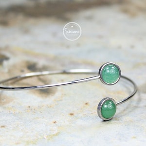 Bracelet Aventurine silver Gemstone Bracelet Stainless steel silver minimalist filigree