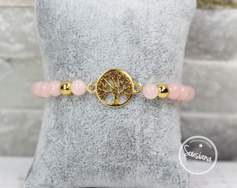 Bracelet light peach tree of life gold jade gemstones