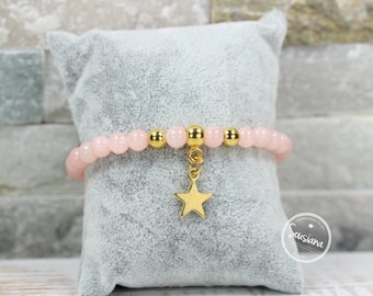 Bracelet gemstone jade rose peach star gold