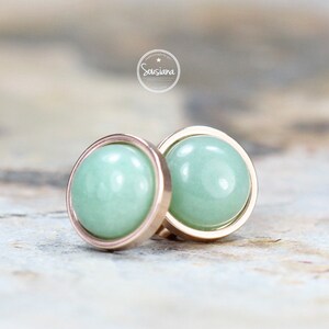 Boucles d'oreilles à tige en aventurine 10 mm boucles d'oreilles en acier inoxydable or rose bijoux de mariée boucles d'oreilles en pierres précieuses
