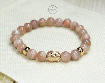 Gemstone bracelet Sunstone Buddha rose gold stretch bracelet