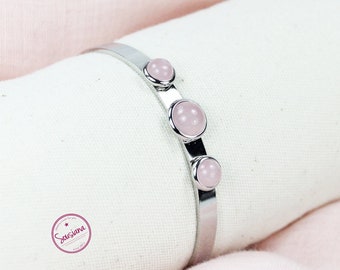 Bracelet stainless steel rose quartz gemstone bracelet open