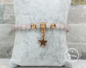 Armband Edelsteine Jade helltaupe  Stern rosegold