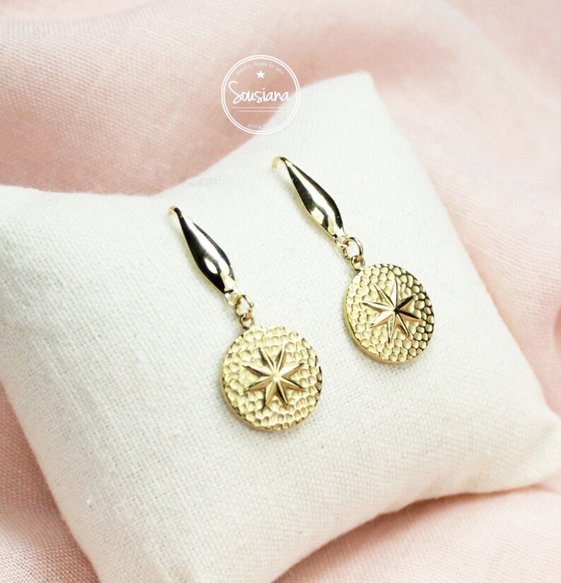 Hanging earrings star gold stainless steel image 1