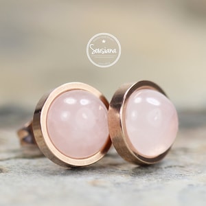 Stud earrings rose quartz 8 mm rose gold stainless steel earrings bridal jewelry gemstone earrings