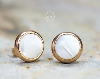 Stud earrings mother of pearl rose gold stainless steel earrings bridal jewelry gemstone earrings bridal earrings