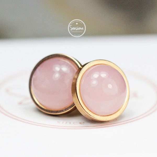 Stud Earrings Rose Quartz 10 mm rose gold stainless steel earrings bridal jewelry gemstone earrings