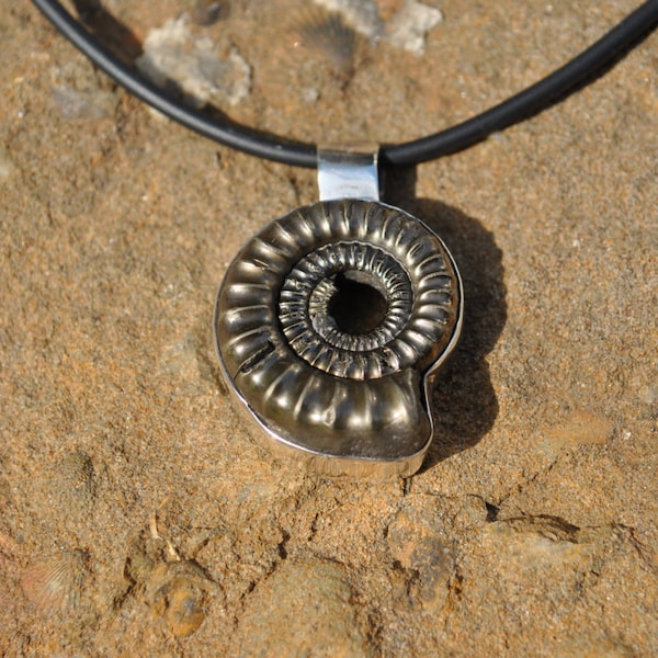 Sterling Silver Pyrite Ammonite Pendant