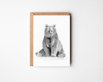 5x7 India Ink Sitting Bear Card