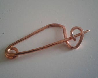 Hammered copper fibula, sweater pin, stitch holder