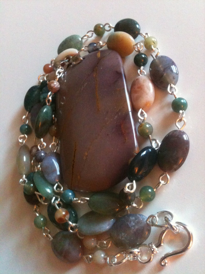 fancy jasper necklace with a purple stone pendant image 1