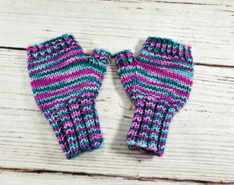 Fingerless arm warmers for toddlers dark pink teal