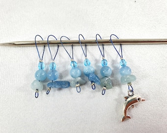 Stitch marker Aquamarine semi-precious stones set of six