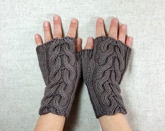 Knitted Fingerless Mittens with cables "Rapunzel"