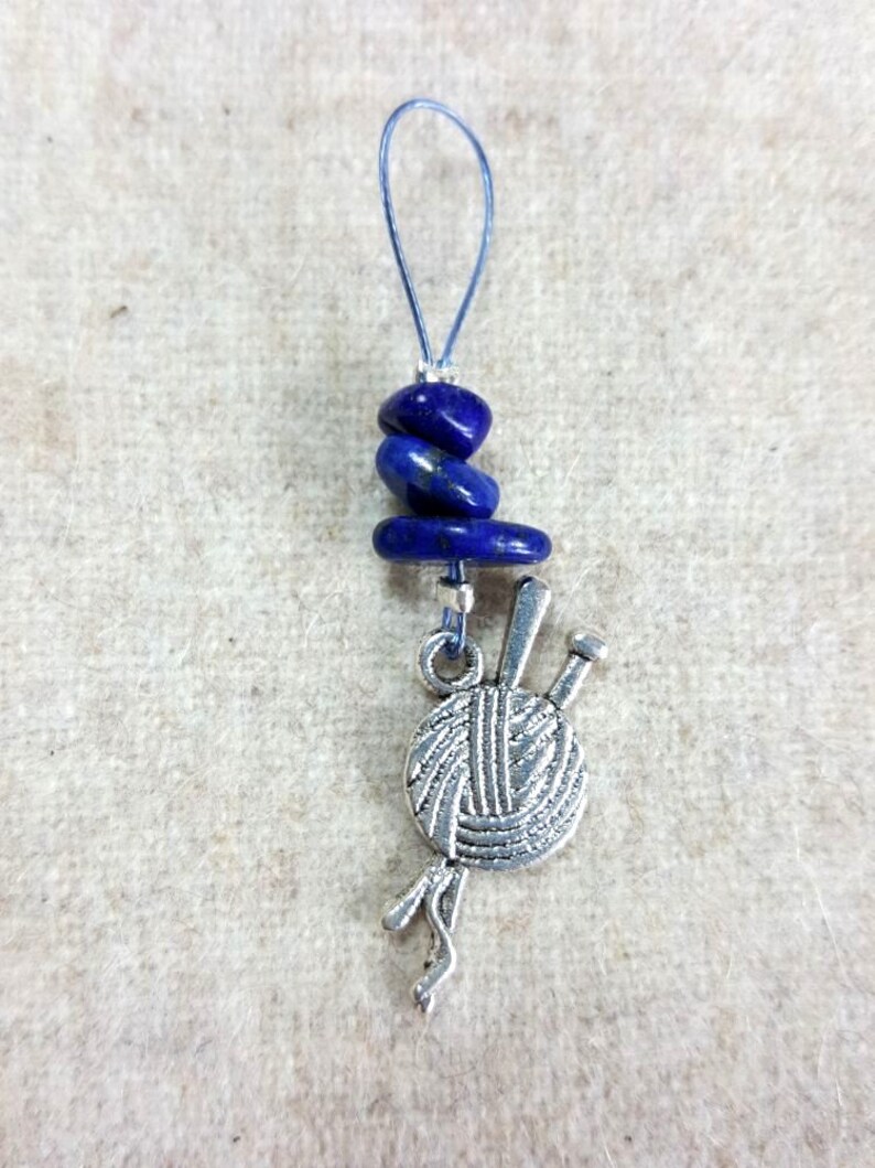 knitter gift blue gem stones Knit markers set of six semi-precious stone lapis lazuli knitting marker snag free marker