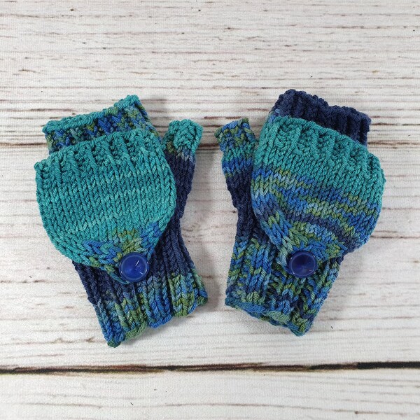 Cotton convertible gloves for toddlers blue green