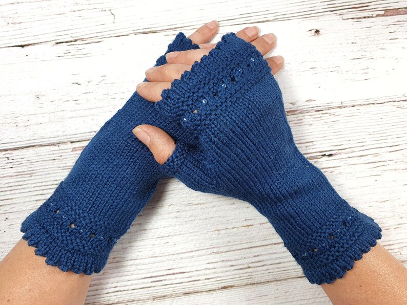 eco-friendly gloves grey handmade knitwear gift to co-worker knitted mittens gray Fair Fashion Fingerless Gloves with beads many colors
