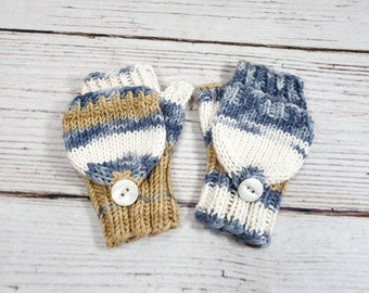 Cotton convertible gloves for toddlers brown gray