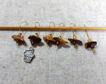 Stitch Markers with Tiger Eye gems knitting accessory