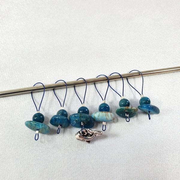 Apatite Knitting markers set of six with whale pendant