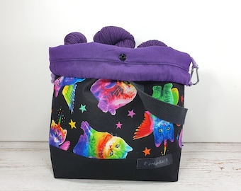 Knitters Project Bag Rainbow Unicorn Kitten 2 Sizes