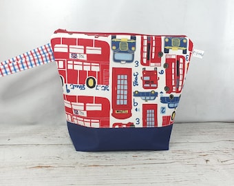 Project Bag London Cab Double Deckers Telephone Booth with zipper 3 sizes, needle cozy