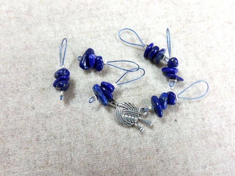 knitter gift blue gem stones Knit markers set of six semi-precious stone lapis lazuli knitting marker snag free marker