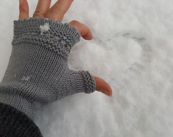 Fingerless Gloves organic wool merino, handknitted fingerless mittens