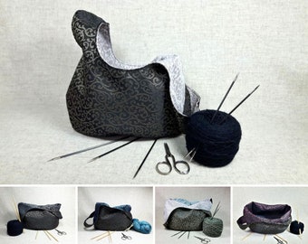 Knitting Project Bag black and brass, elegant bag for bridesmaids