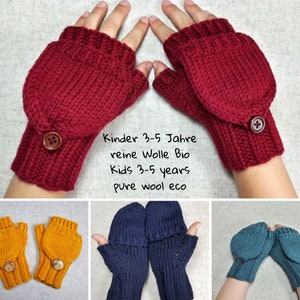 Mittens with flap convertible for kids, organic wool many colours