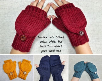 Mittens with flap convertible for kids, organic wool many colours