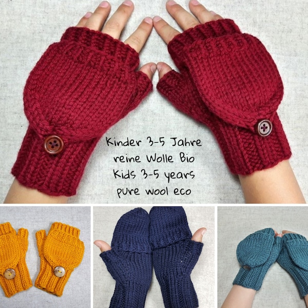 Mitaines avec bonnet bio pour enfants 3-5 ans en différentes couleurs, gants pour enfants tricotés à la main