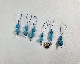 Knitting stitch markers set of six semi-precious stone turquoise,