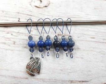 Stitch markers set of six semi-precious stone dumortierite blue