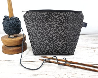 Zipper project bag elegant for knitting "tendrils" 3 Sizes