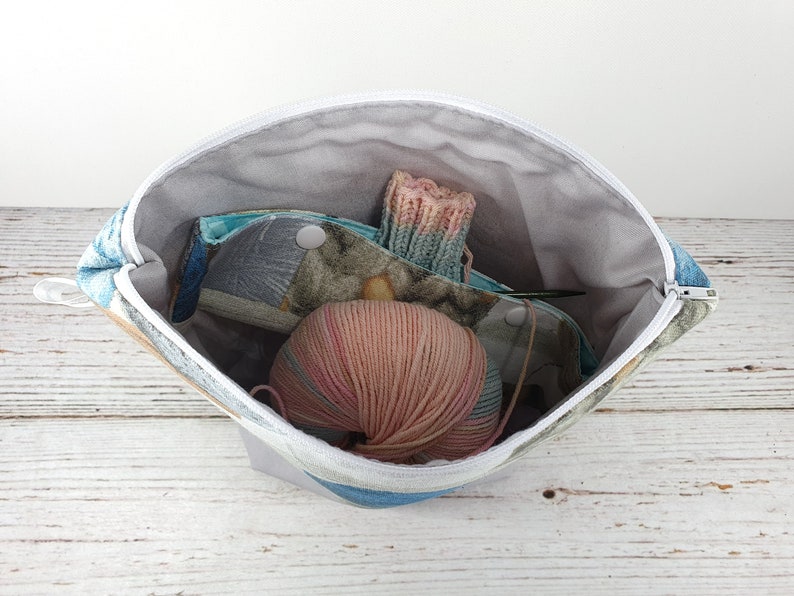 Sock Project Bag with knitting motive two sizes, needle cozy optional image 2