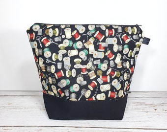 Project Bag nostalgic sewing with zipper 3 sizes, needle cozy optional