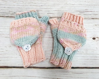 Pink Mint convertible cotton gloves with flap for toddler