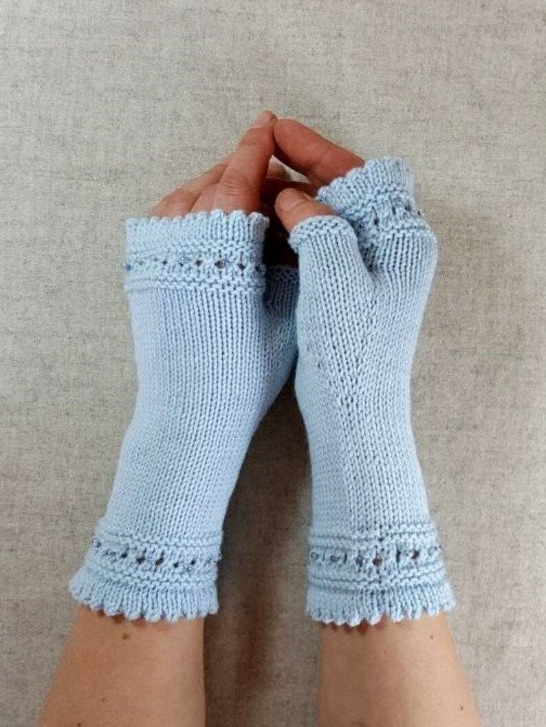 eco-friendly gloves grey handmade knitwear gift to co-worker knitted mittens gray Fair Fashion Fingerless Gloves with beads many colors