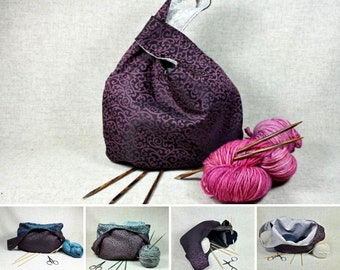 Large Knitting Project Bag black and pink, elegant wrist bag