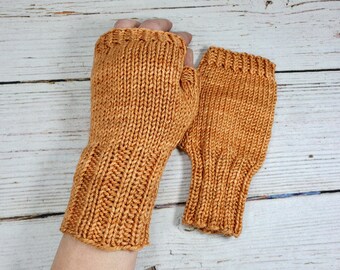 Fingerlose Handschuhe mit Seide Größe S Goldbraun schimmernd