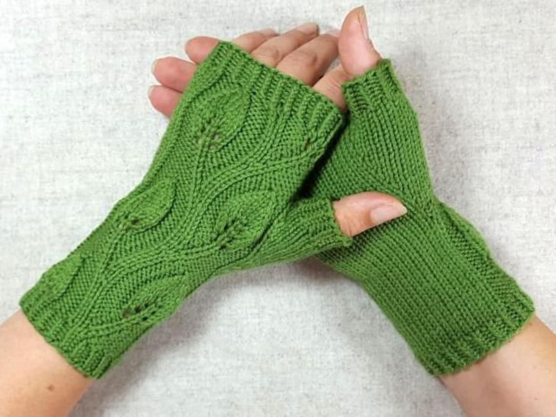 Fairy Fingerless Gloves leaves Handknitted Etsy